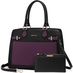 Purses and Handbags for Women, Tote Shoulder Bag Satchel Black Purse and PU Leat